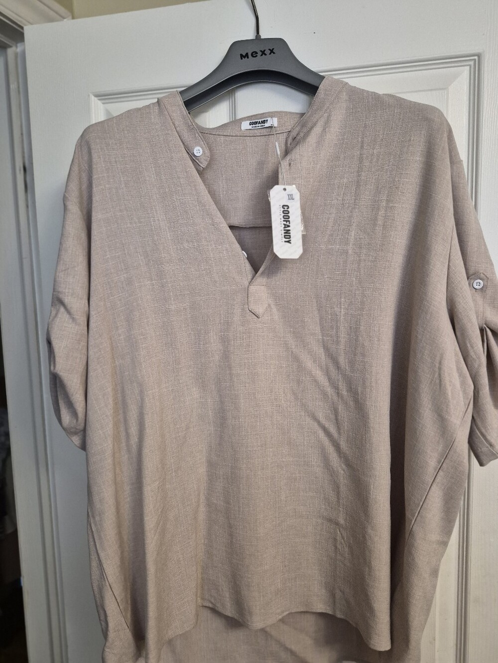 Goodfellow & Co Beige Short-Sleeve V-Neck Linen-Blend Shirt